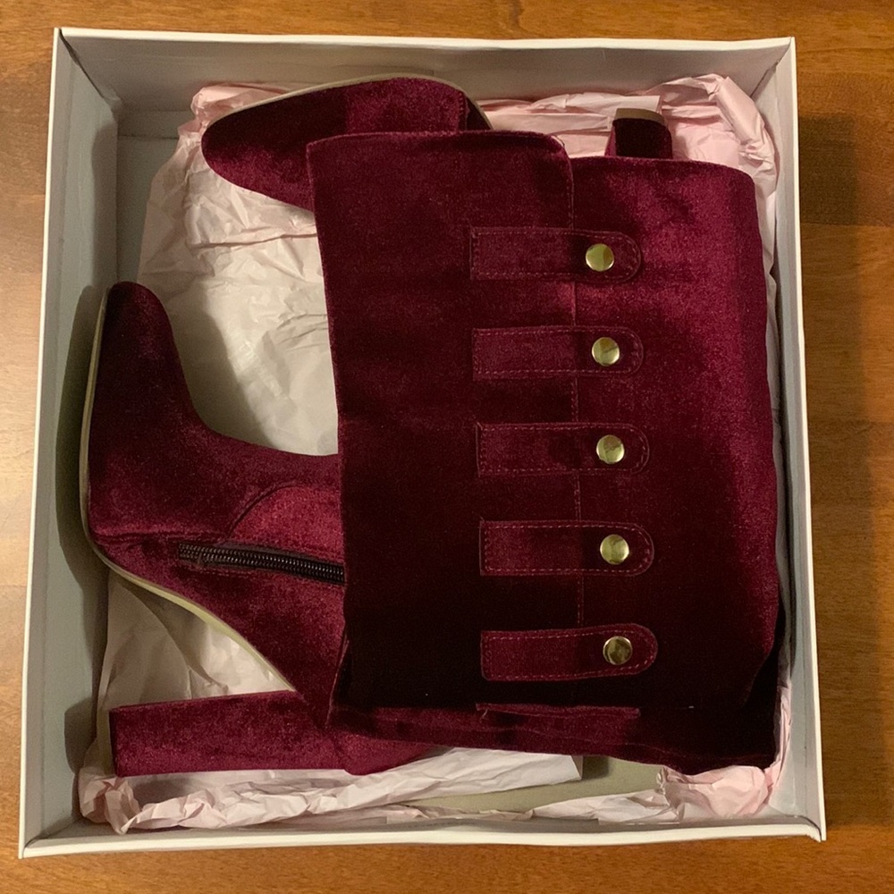 Burgundy velvet boots